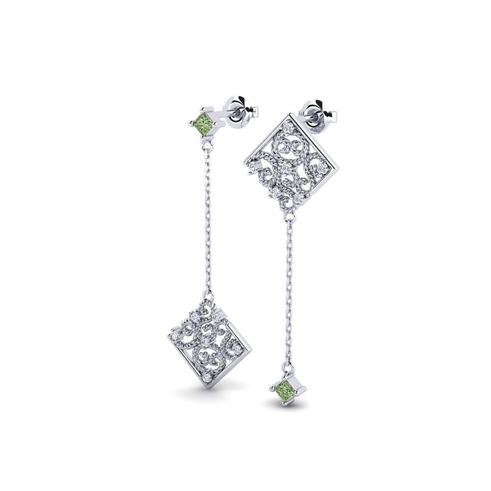 White Silver Green Diamond Women's Earring Trapeze