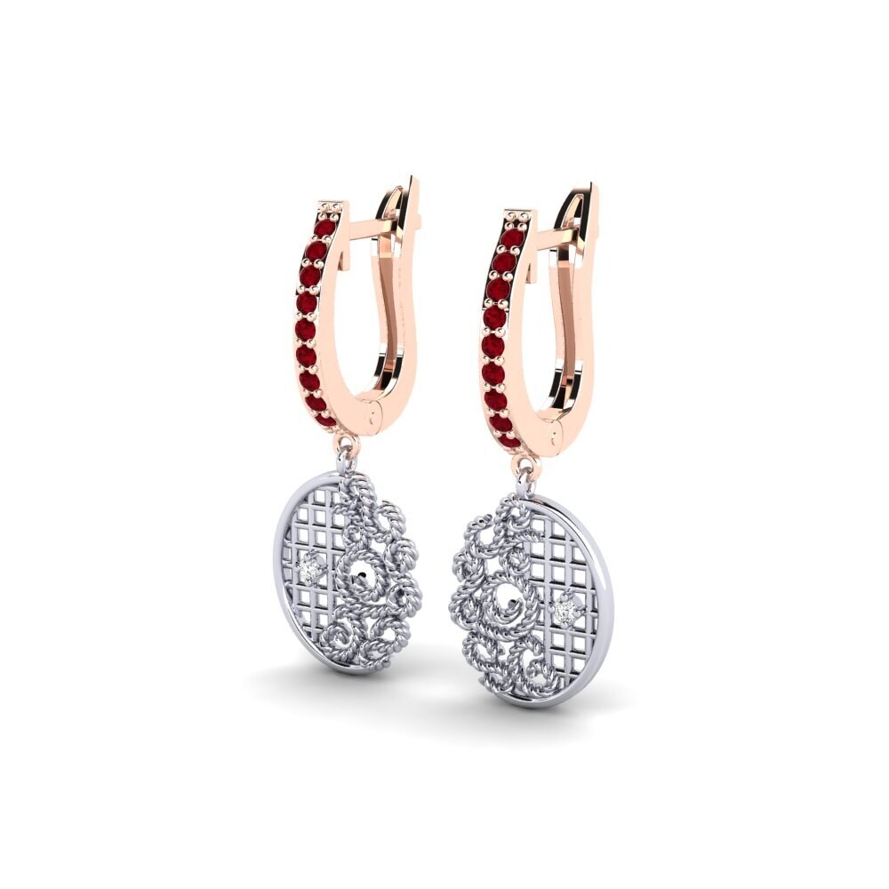 14ct Rose / White Gold Red Zirconia Women's Earring Tubenkama