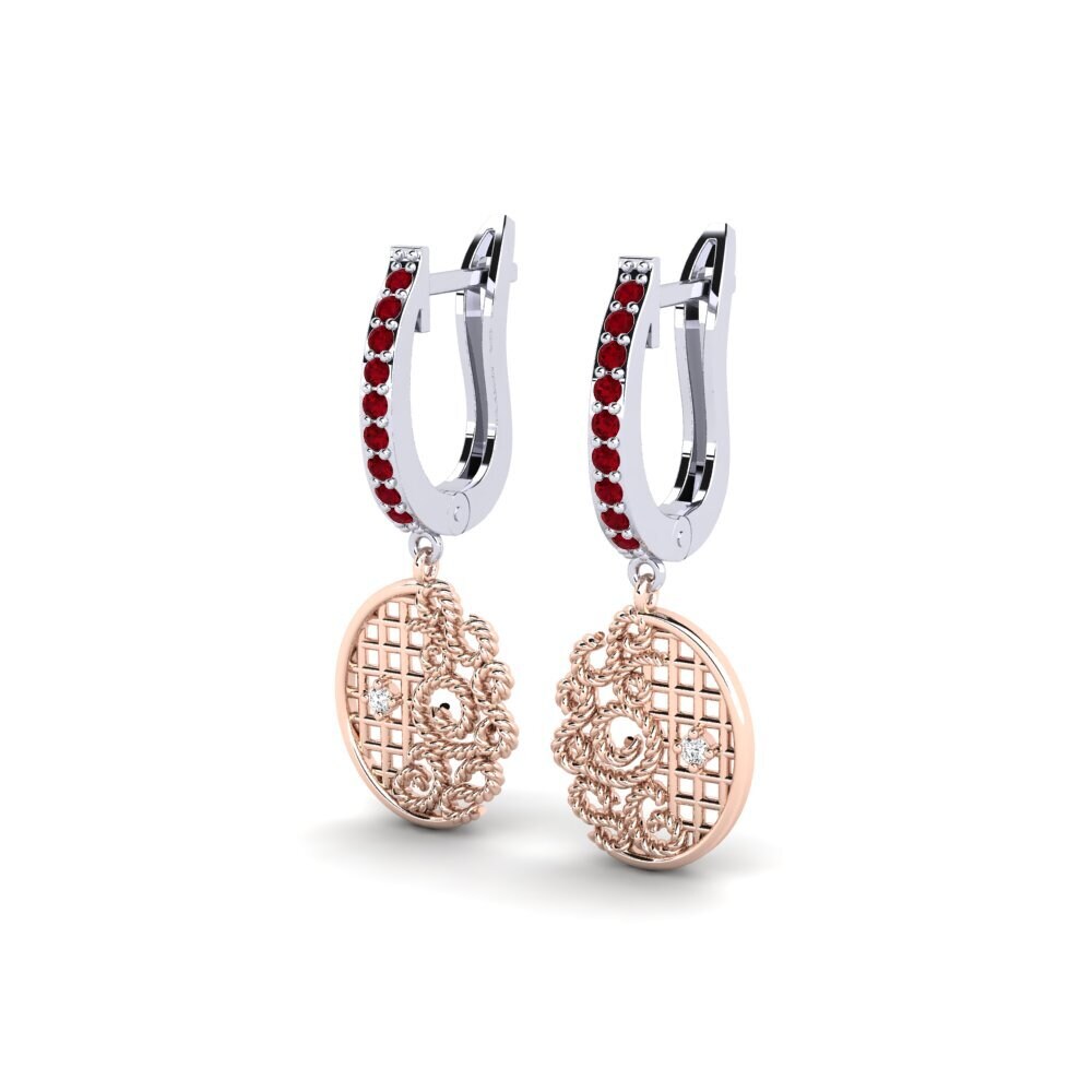 14ct White / Rose Gold Red Zirconia Women's Earring Tubenkama