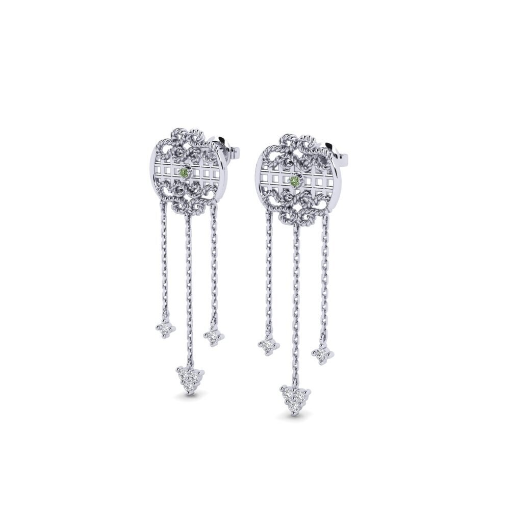 White Silver Green Diamond Women's Earring Ubsa