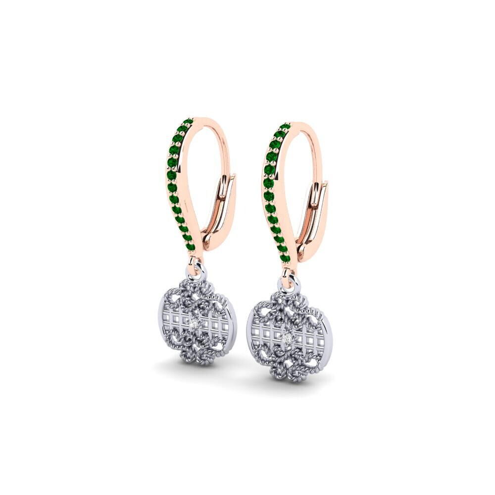 14ct Rose / White Gold Green Zirconia Women's Earring Veselovsky