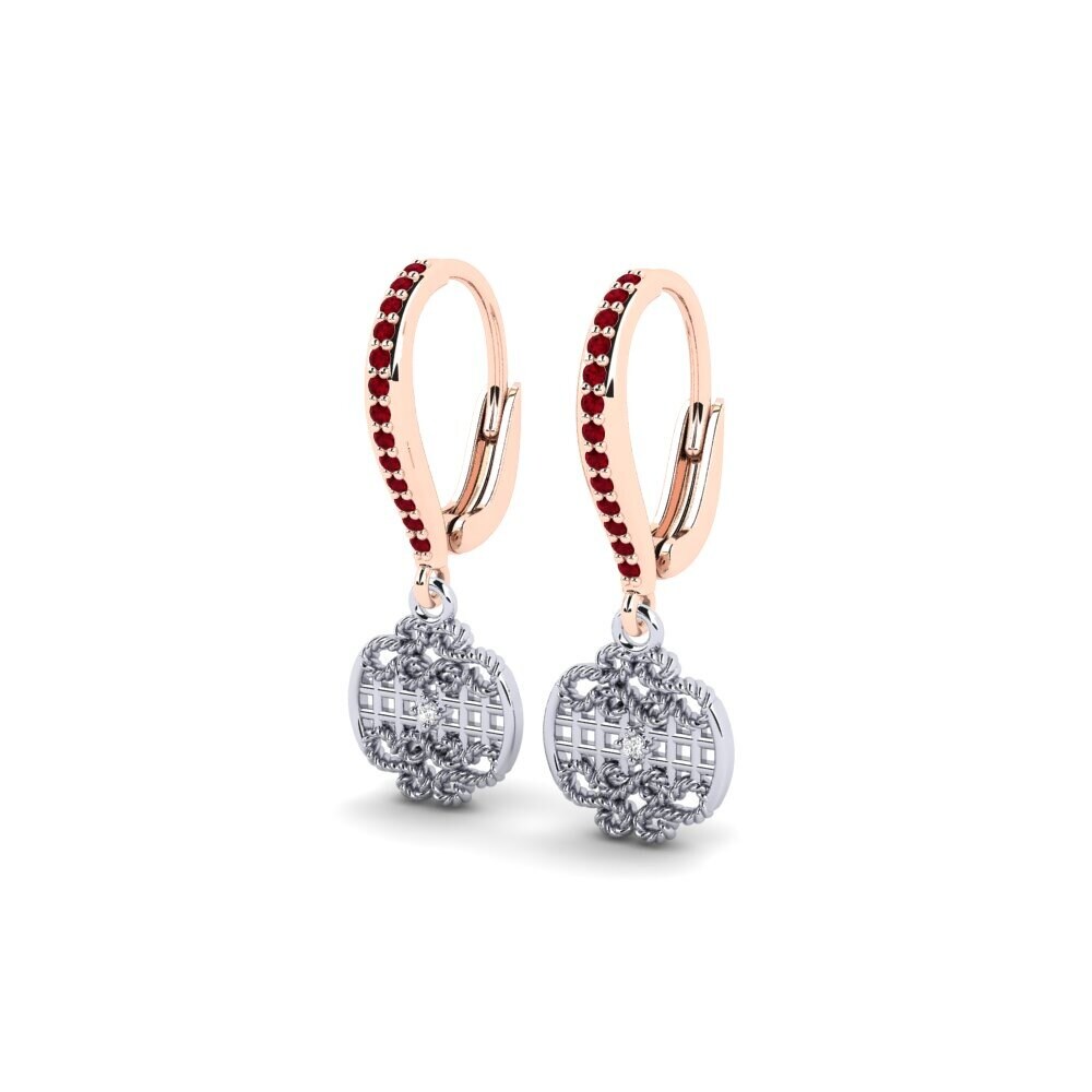 14ct Rose / White Gold Red Zirconia Women's Earring Veselovsky