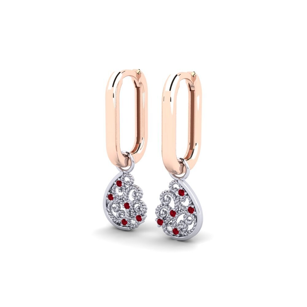 14ct Rose / White Gold Red Zirconia Women's Earring Zankle