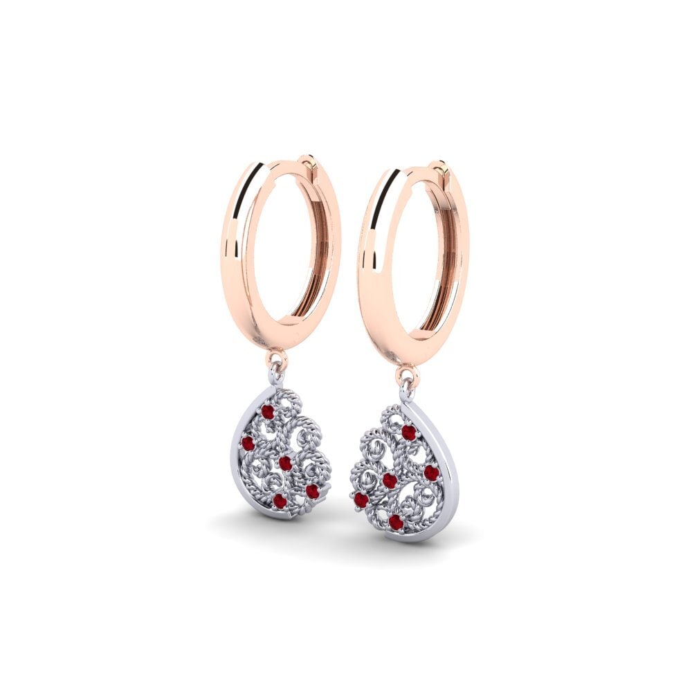 14ct Rose / White Gold Red Zirconia Women's Earring Akragas