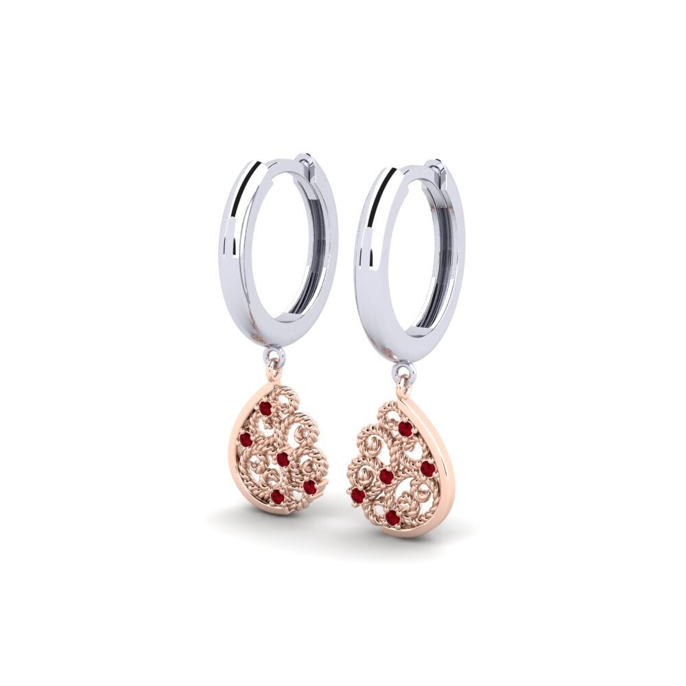 14ct White / Rose Gold Red Zirconia Women's Earring Akragas