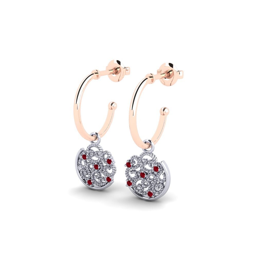 14ct Rose / White Gold Red Zirconia Women's Earring Heliopolis