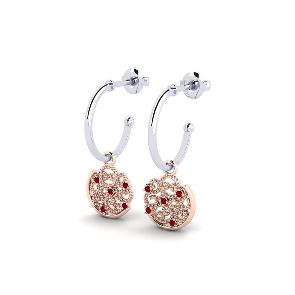 14ct White / Rose Gold Red Zirconia Women's Earring Heliopolis