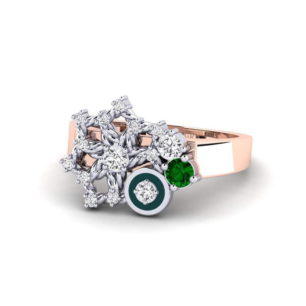 14ct Rose / White Gold Green Zirconia Ring Hosororo