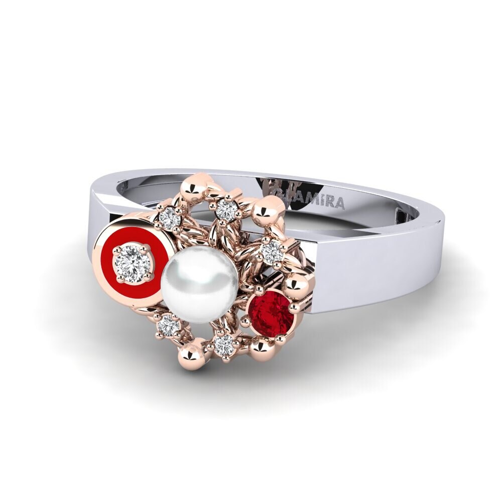 14ct White / Rose Gold Red Zirconia Ring Isherton