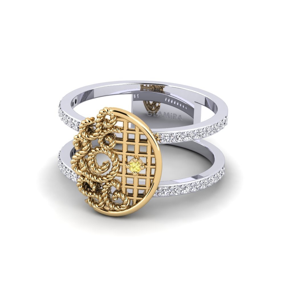 14k Oro Blanco & Amarillo Zafiro amarillo Anillo de compromiso Islandeady