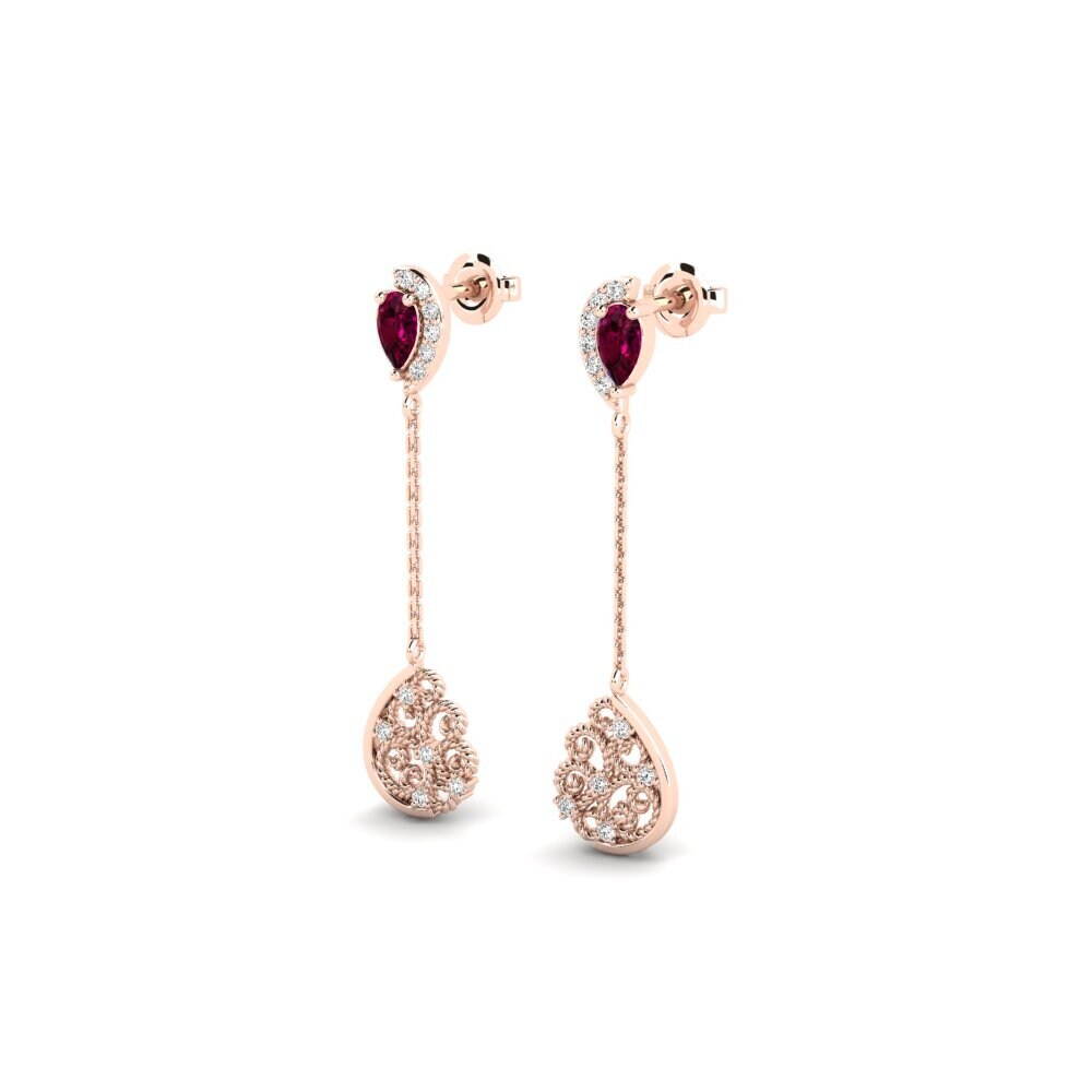 14k Oro Rosa Granate Rhodolite Pendiente de mujer Leibethra