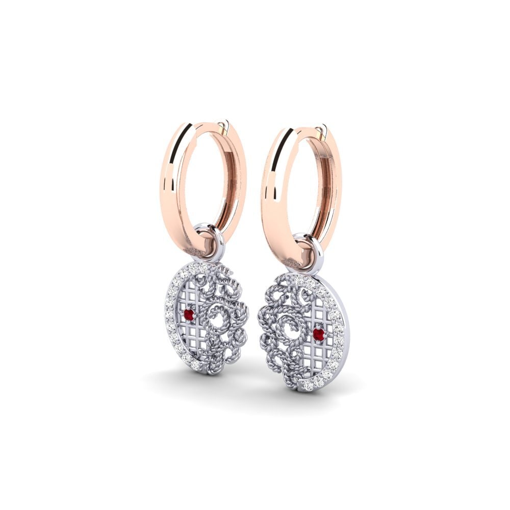 14ct Rose / White Gold Red Zirconia Women's Earring Muckno