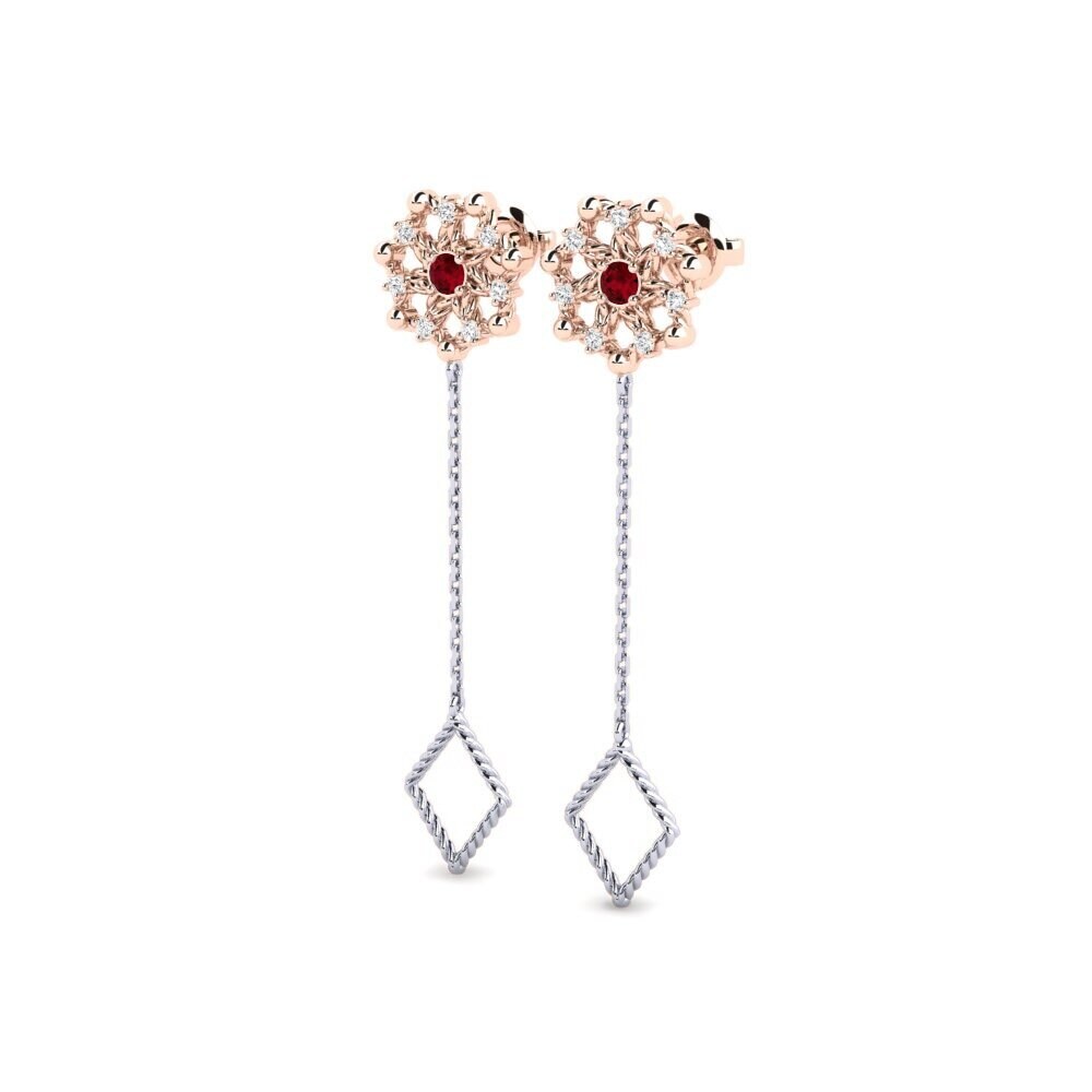 14ct Rose / White Gold Red Zirconia Women's Earring Narok