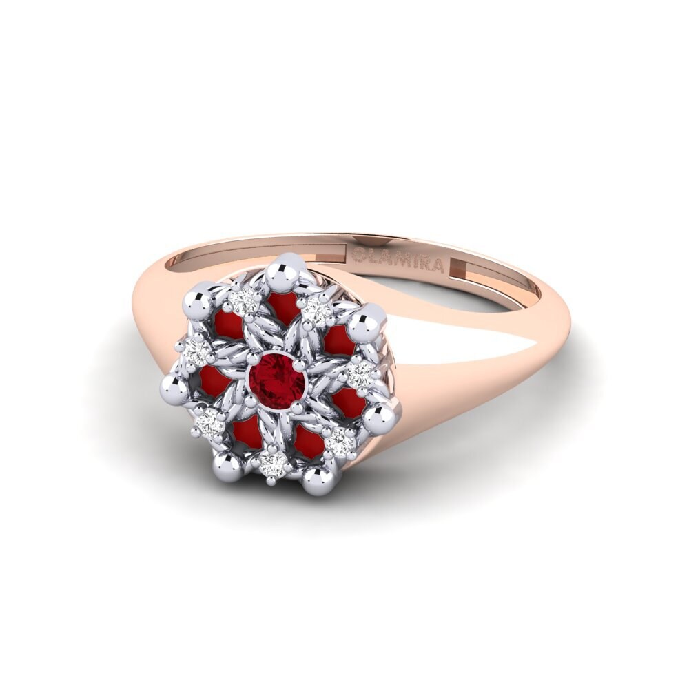 14ct Rose / White Gold Red Zirconia Ring Negril