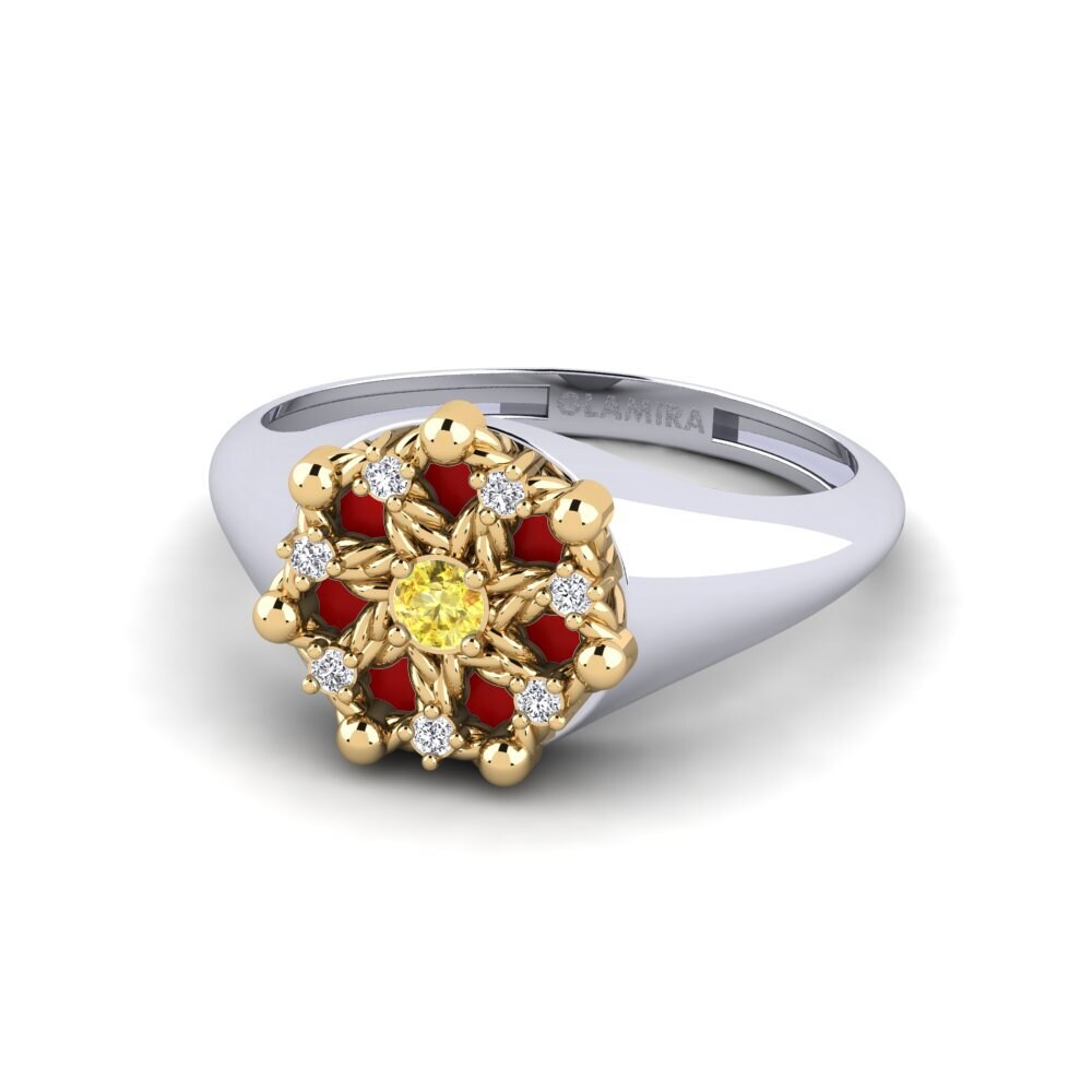 14k Oro Blanco & Amarillo Zafiro amarillo Anillo Negril