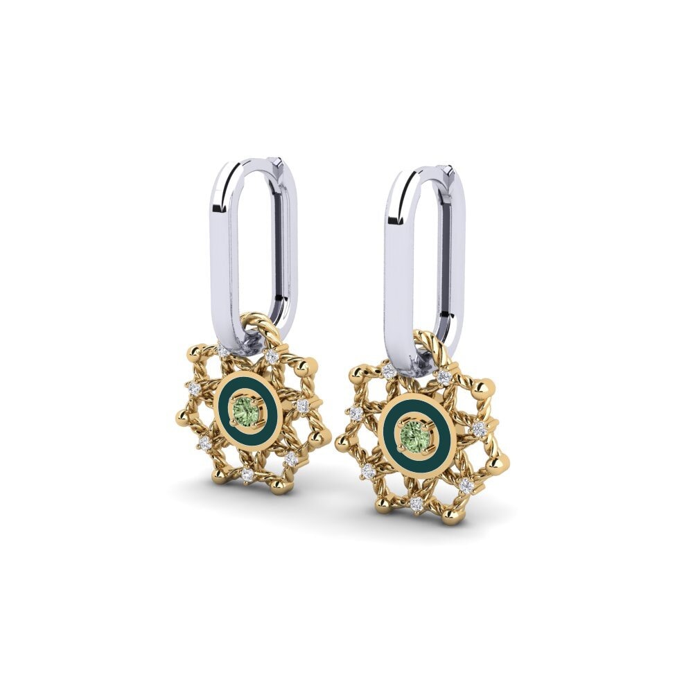 14ct White / Yellow Gold Green Diamond Women's Earring Orinduik