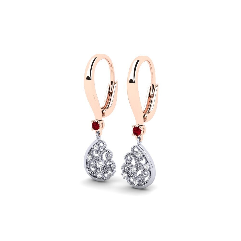 14ct Rose / White Gold Red Zirconia Women's Earring Bouthrot
