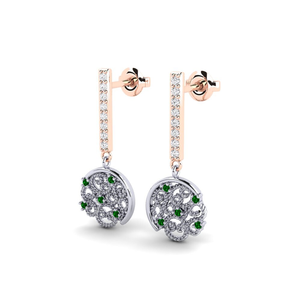 14ct Rose / White Gold Green Zirconia Women's Earring Celinus
