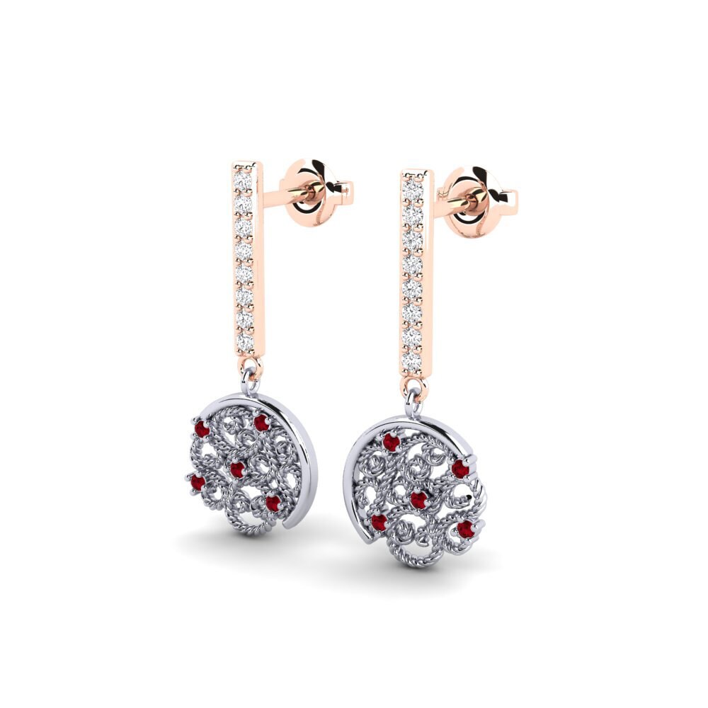 14ct Rose / White Gold Red Zirconia Women's Earring Celinus