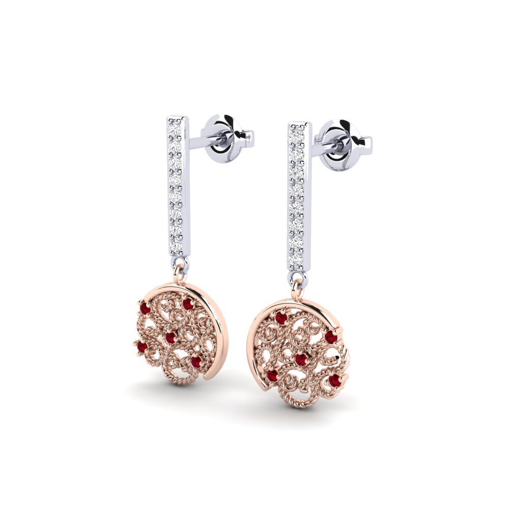 14ct White / Rose Gold Red Zirconia Women's Earring Celinus