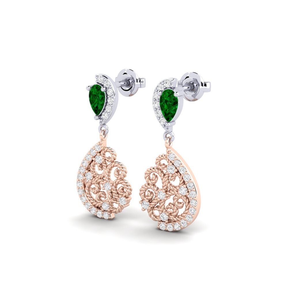 14ct Rose / White Gold Green Zirconia Women's Earring Decelea