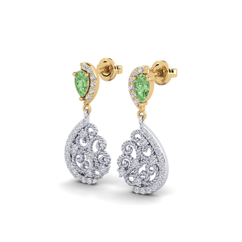 14ct White / Yellow Gold Green Diamond Women's Earring Decelea