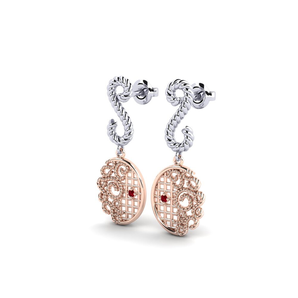 14ct Rose / White Gold Red Zirconia Women's Earring Gartan - A
