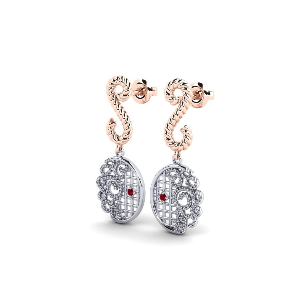 14ct White / Rose Gold Red Zirconia Women's Earring Gartan - A