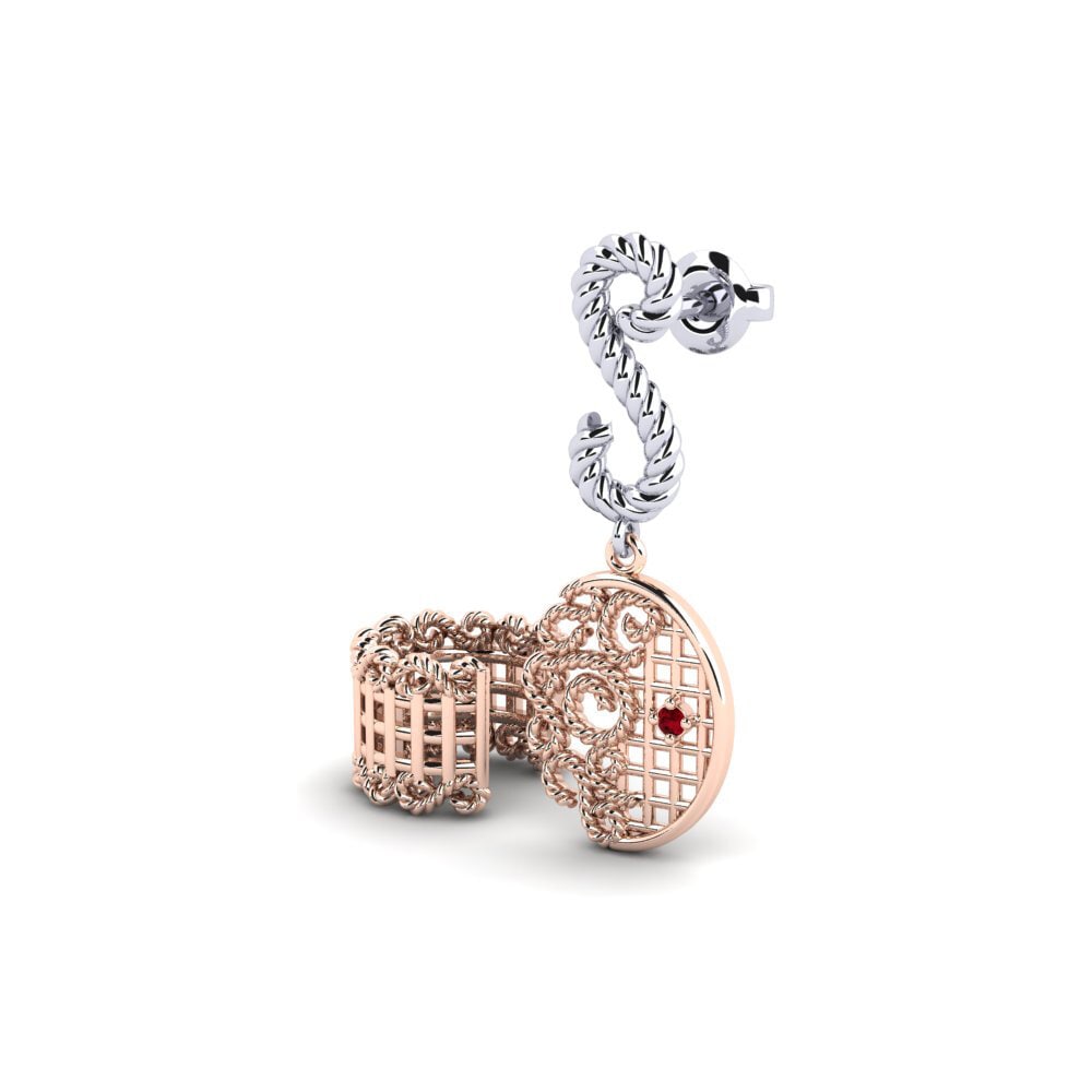 14ct Rose / White Gold Red Zirconia Women's Earring Gartan - SET