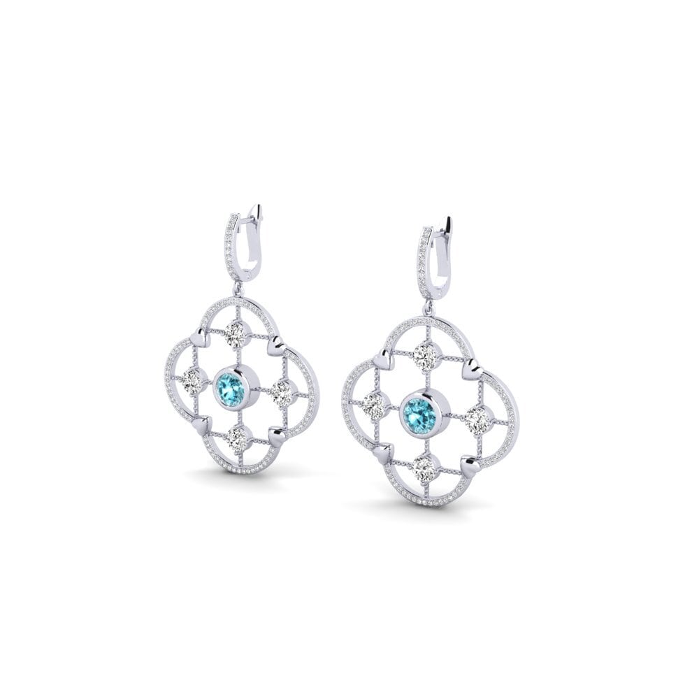 18k Oro Blanco Circón Azul Pendiente de mujer Adablm