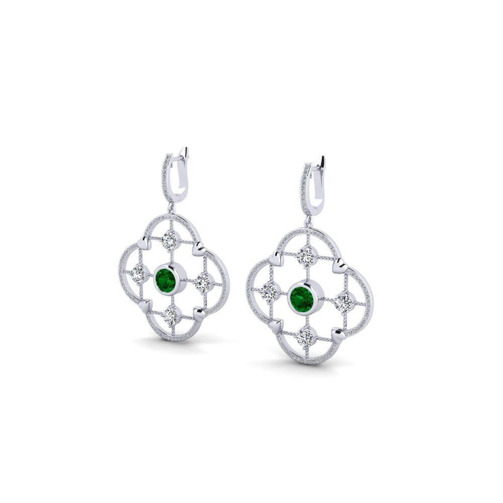18k Oro Blanco Circonita Verde Pendiente de mujer Adablm