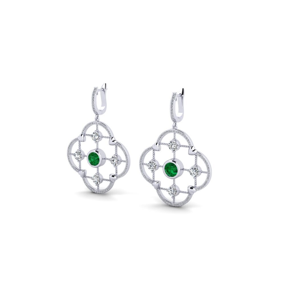 14k Oro Blanco Esmeralda (creada en laboratorio) Pendiente de mujer Adablm