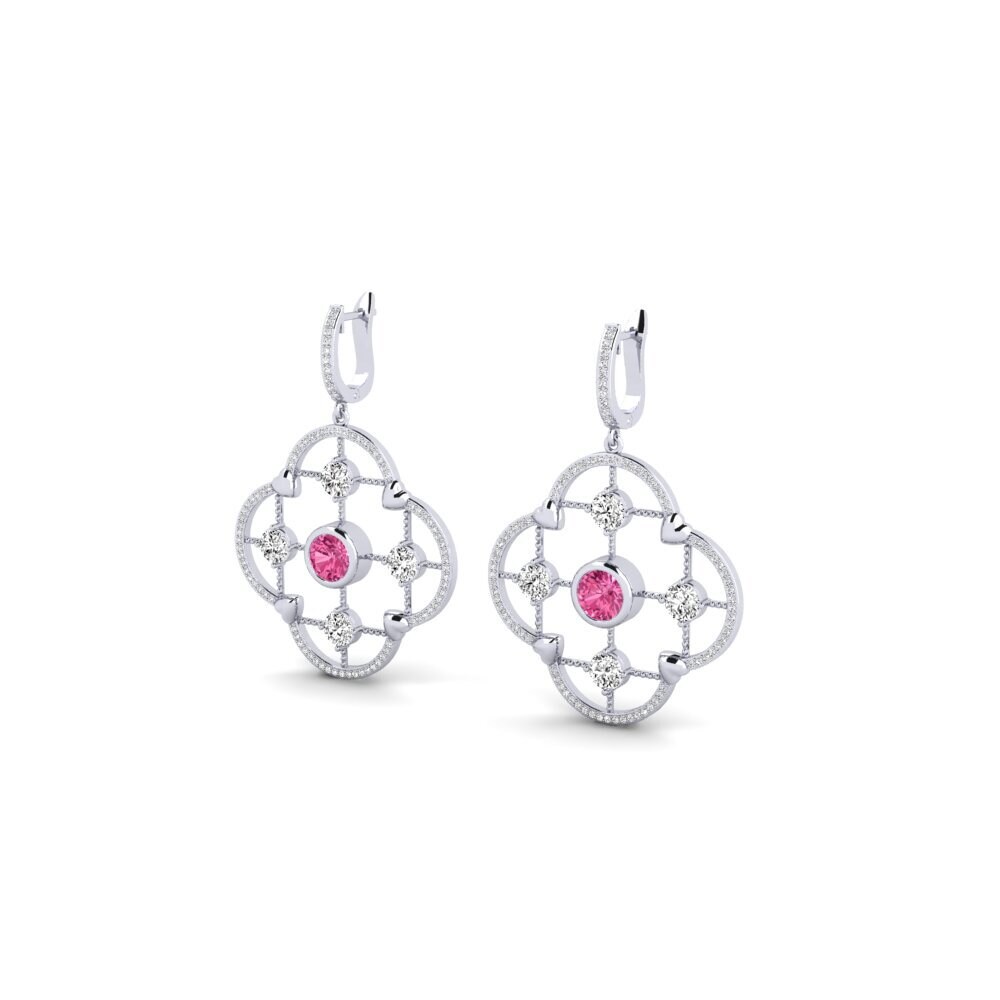 Platino 950 Turmalina rosa Pendiente de mujer Adablm