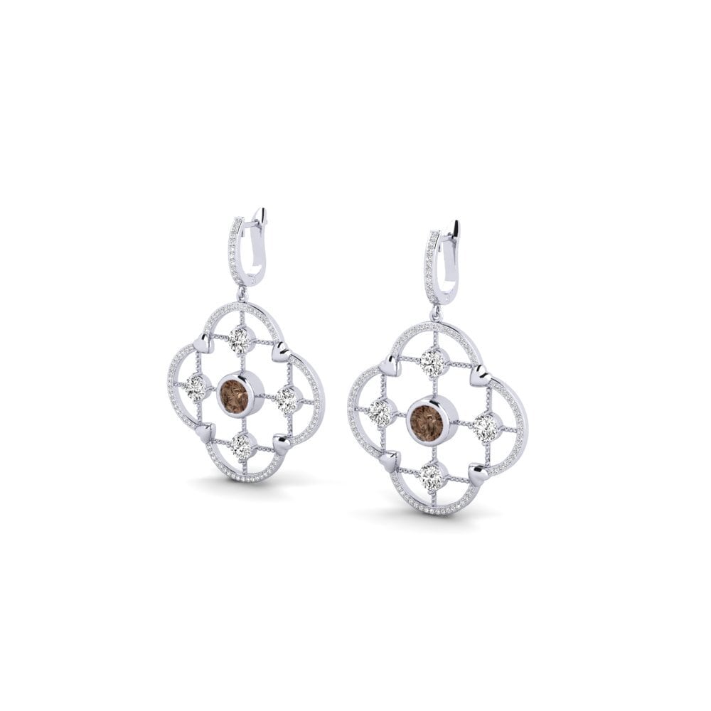 18k Oro Blanco Cuarzo humo Pendiente de mujer Adablm