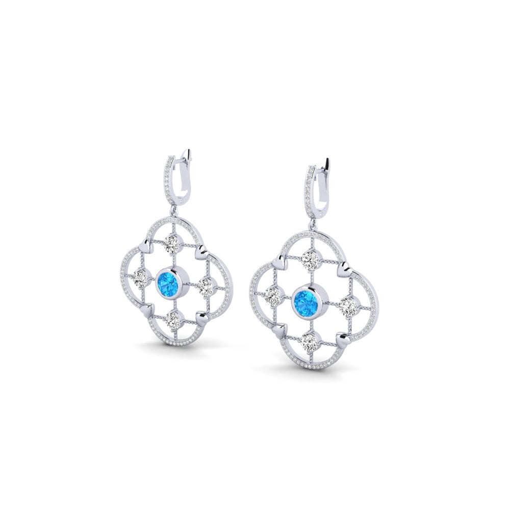 18k Oro Blanco Topacio azul Pendiente de mujer Adablm