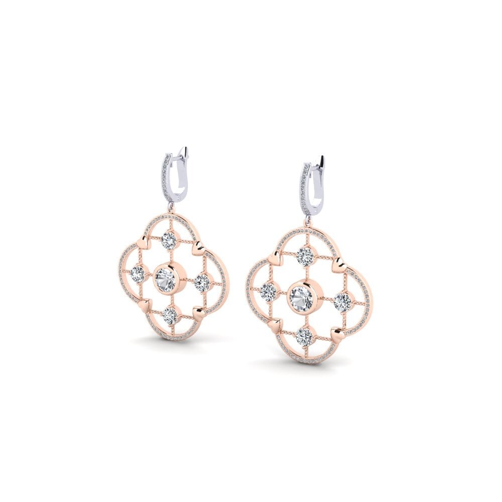 9k Oro Blanco & Rosa Circón Blanco Pendiente de mujer Adablm