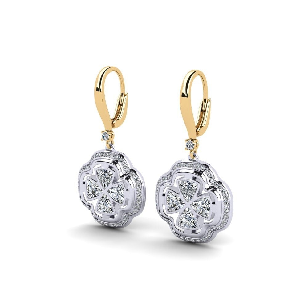 14k Oro Amarillo/Blanco Trillón Pendiente de mujer Aguna