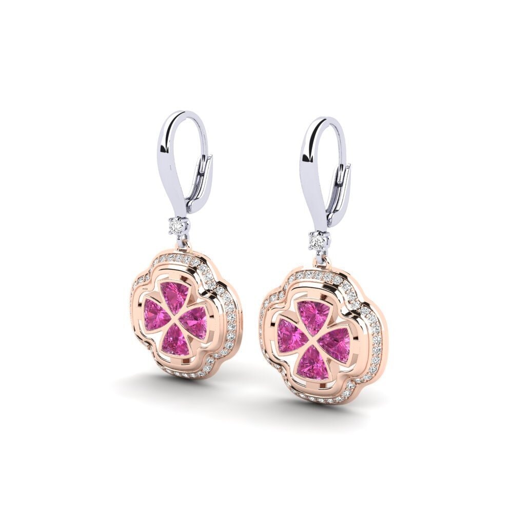 9k Oro Blanco & Rosa Topacio Rosa Pendiente de mujer Aguna