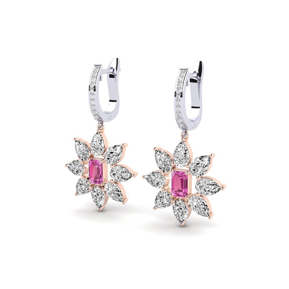 9k Oro Blanco & Rosa Topacio Rosa Pendiente de mujer Ajaccio