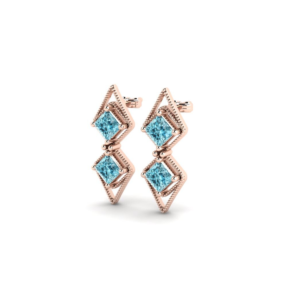 14ct Rose Gold Blue Zircon Women's Earring Axel