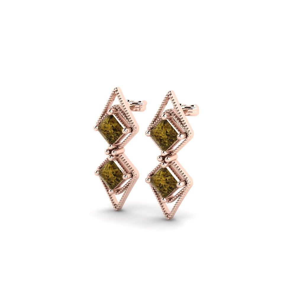 14ct Rose Gold Brown Zircon Women's Earring Axel