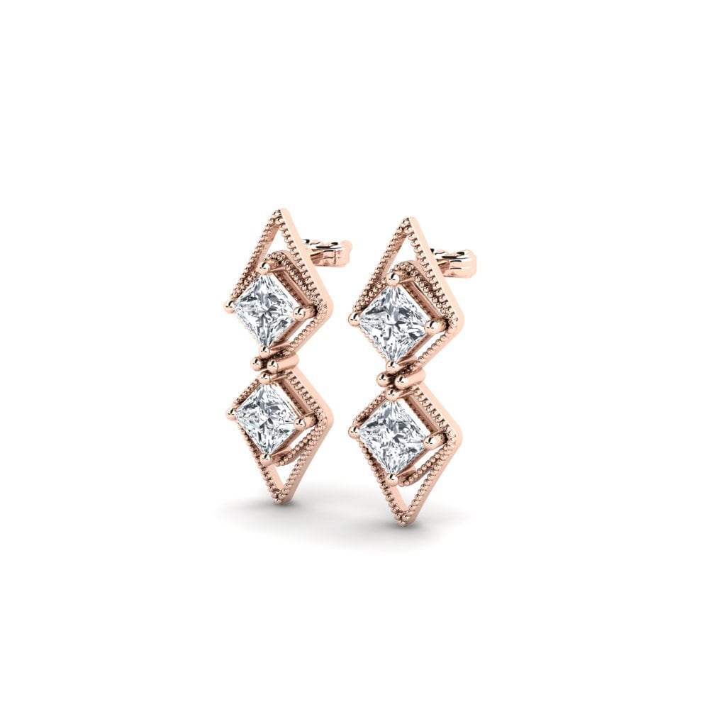 14ct Rose Gold White Zircon Women's Earring Axel