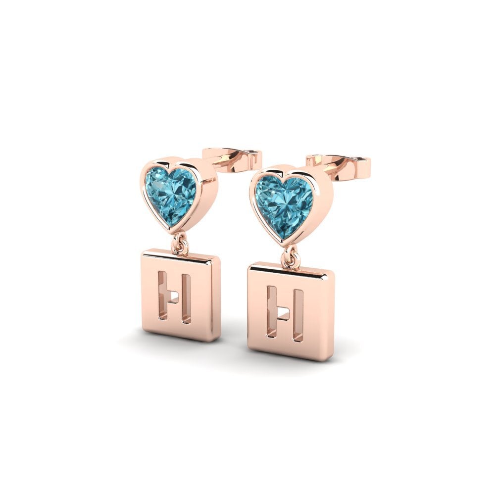 14ct Rose Gold Blue Zircon Women's Earring Camminare - H