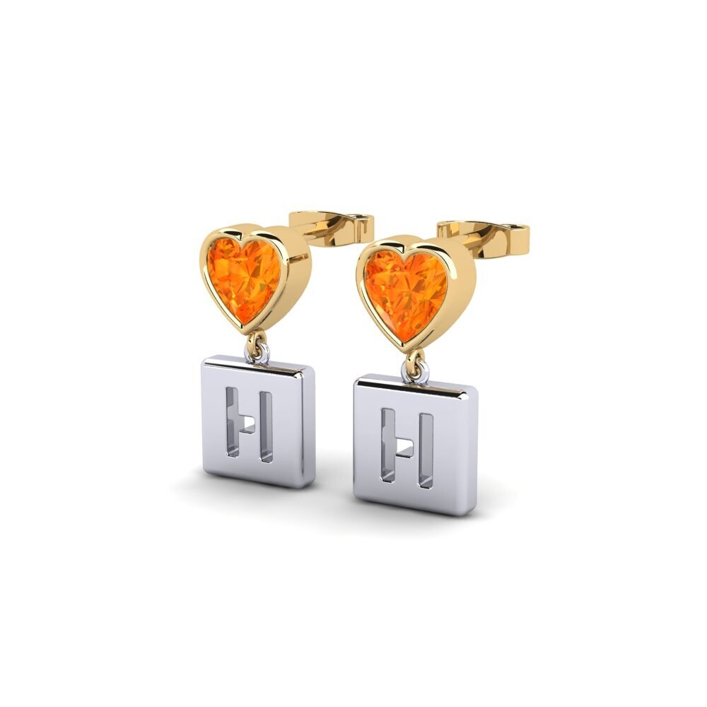 9k Oro Blanco & Amarillo Zafiro Naranja Pendiente de mujer Camminare - H