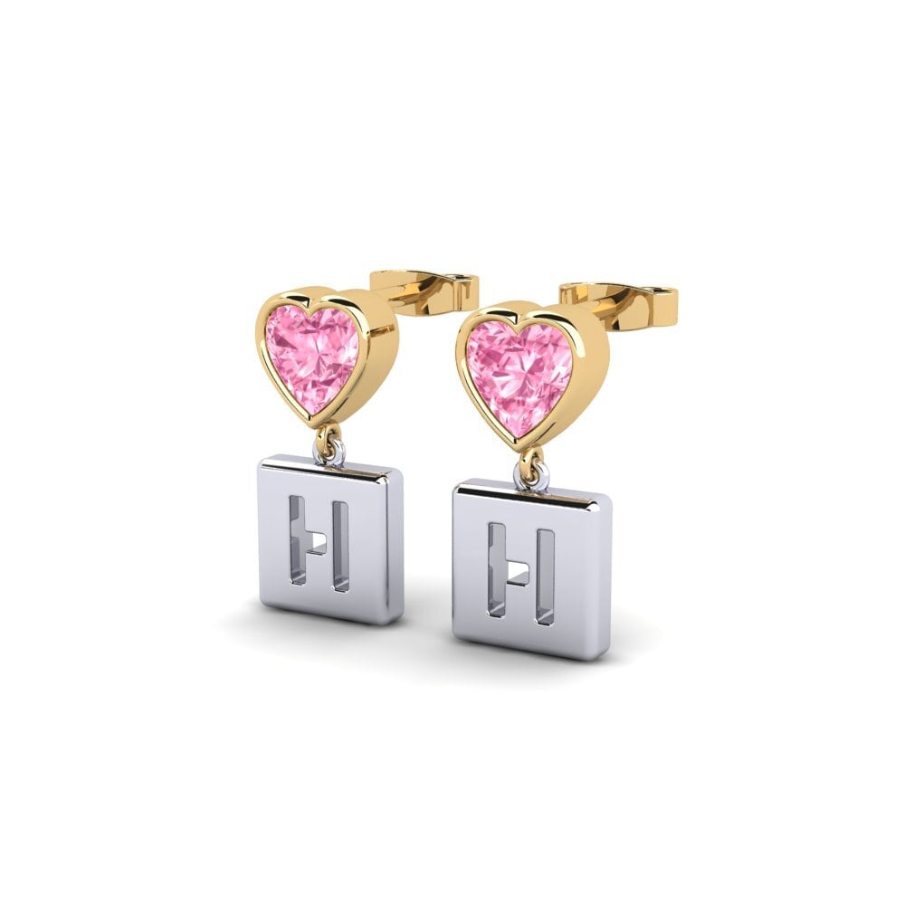 9k Oro Blanco & Amarillo Zafiro Rosado Pendiente de mujer Camminare - H