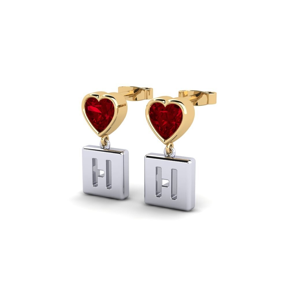 18k Oro Blanco & Amarillo Circonita Roja Pendiente de mujer Camminare - H