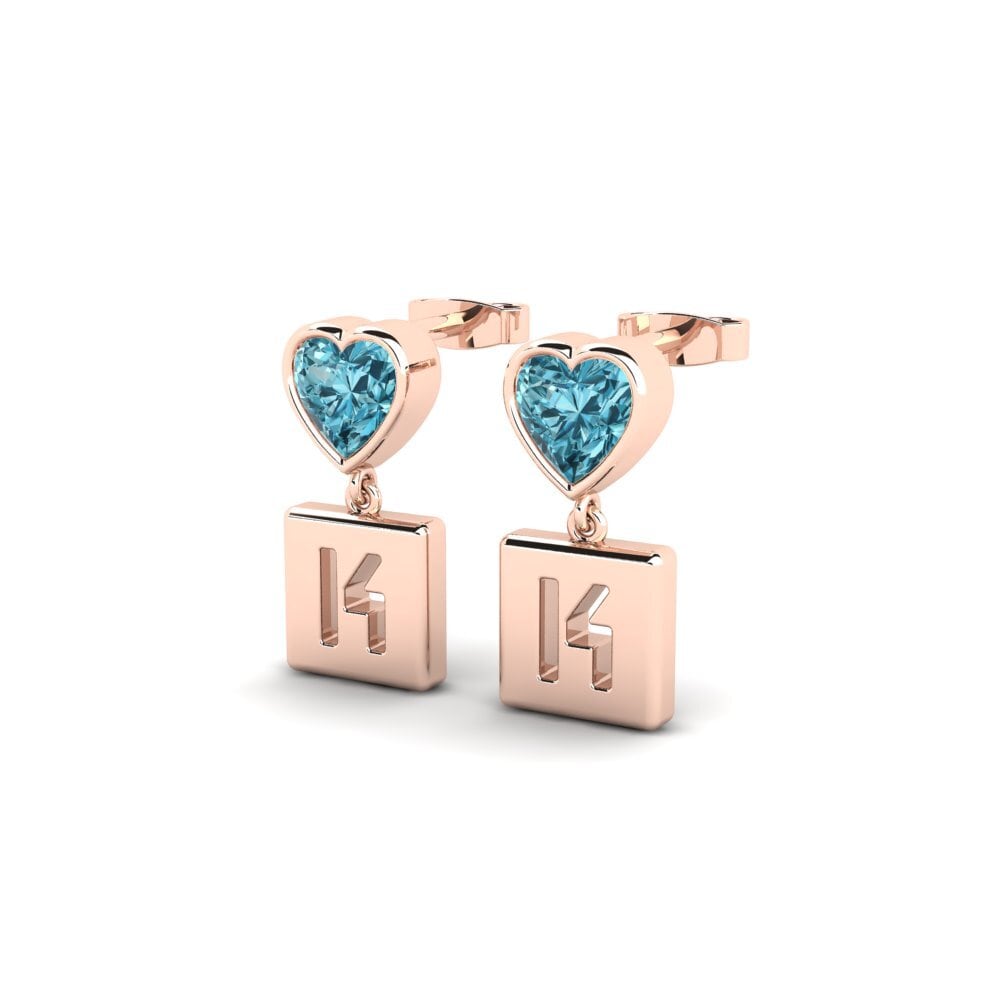 14ct Rose Gold Blue Zircon Women's Earring Camminare - K