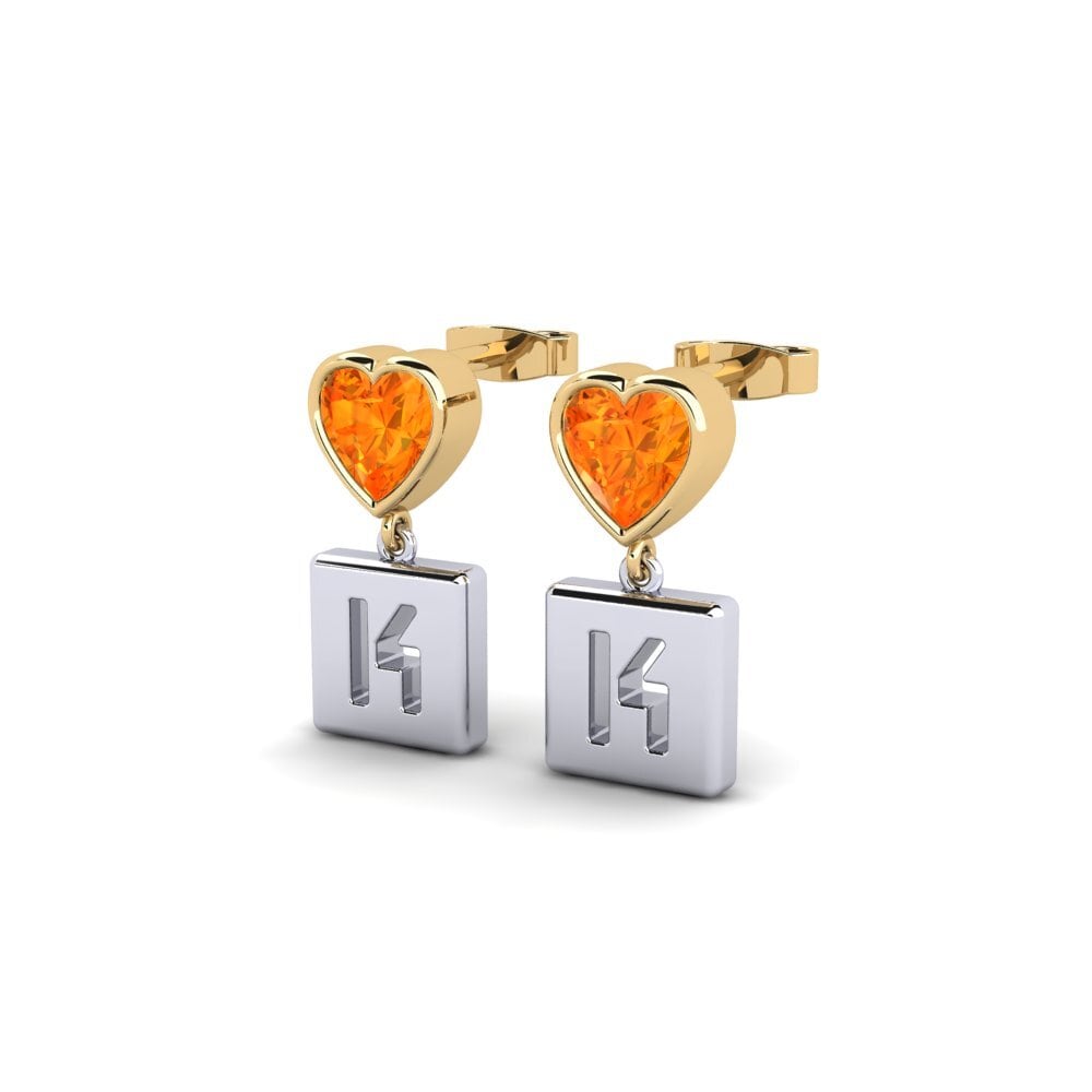 9k Oro Blanco & Amarillo Zafiro Naranja Pendiente de mujer Camminare - K