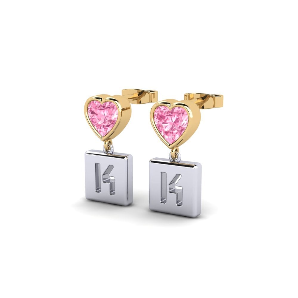 9k Oro Blanco & Amarillo Zafiro Rosado Pendiente de mujer Camminare - K
