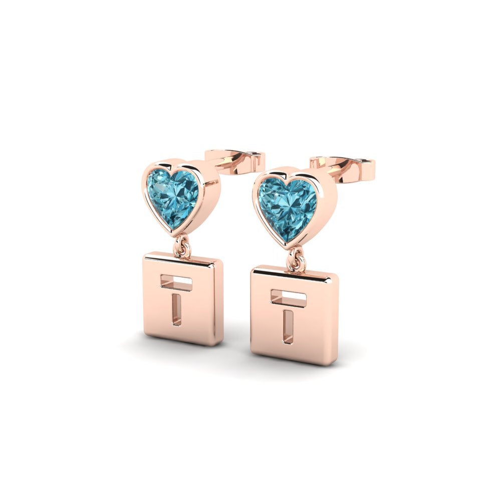 14ct Rose Gold Blue Zircon Women's Earring Camminare - T